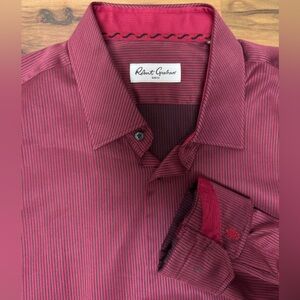 Robert Graham Men’s Button Up Shirt 17.5 44 XL Burgundy Pinstripe Cotton